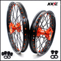 KKE 19"*1.6/16"*1.85 Big Kid's Wheels Rims Set For KTM SX85 2021 2022 2023 2024 Orange Nipples & Black Spokes KKE Racing