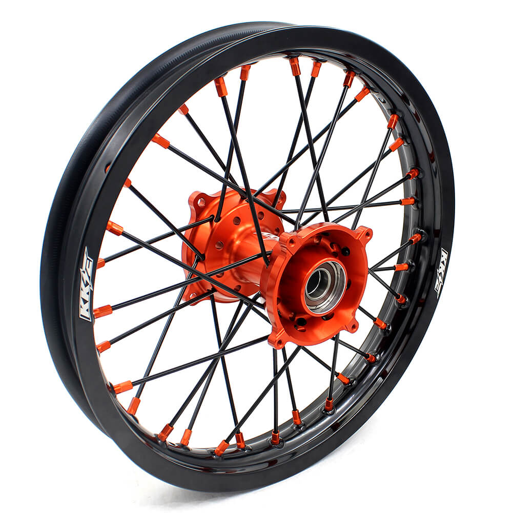 KKE 19"×1.6/16"×1.85 Spoke Kid's Big Wheels Rims Fit KTM SX 85 2003-2020 Orange Nipples & Black Spokes KKE Racing