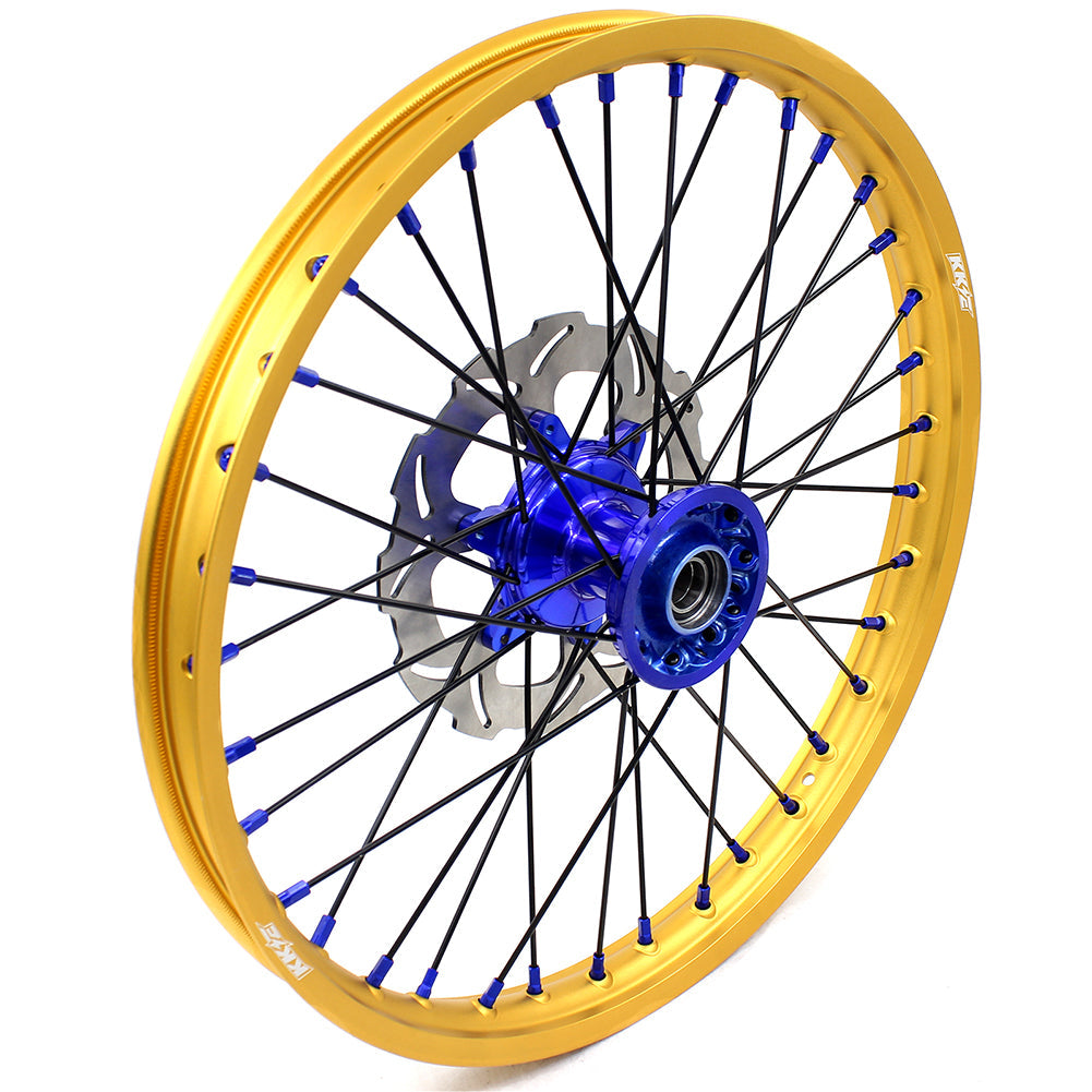 KKE 21"&19" Mx Dirtbike Cast Wheels For YAMAHA YZ125 YZ250 1999-2016 YZ250F YZ450F 2003-2015 Gold Rim Black Spokes With Disc KKE Racing
