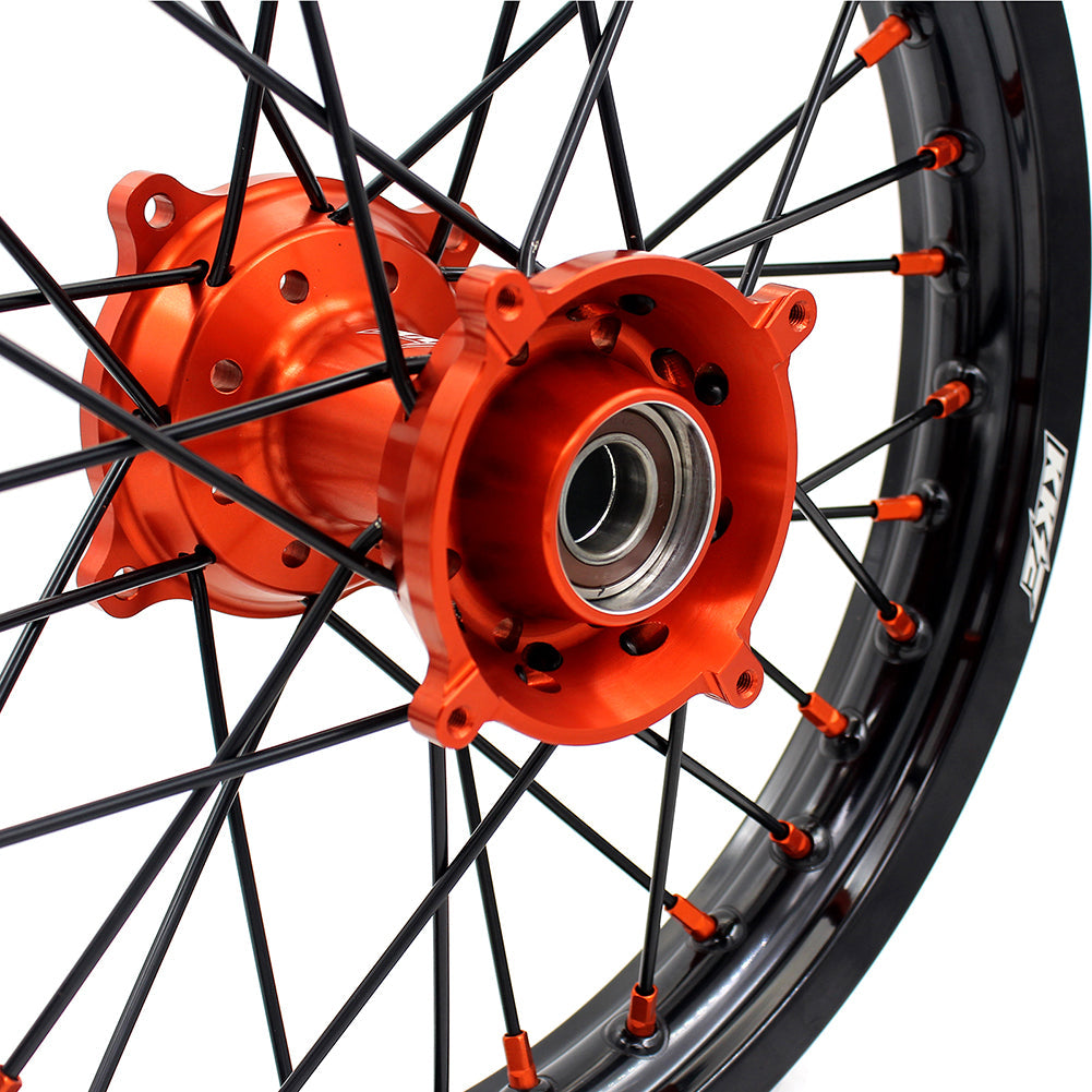 KKE 19"*1.6/16"*1.85 Big Kid's Wheels Rims Set For KTM SX85 2021 2022 2023 2024 Orange Nipples & Black Spokes KKE Racing