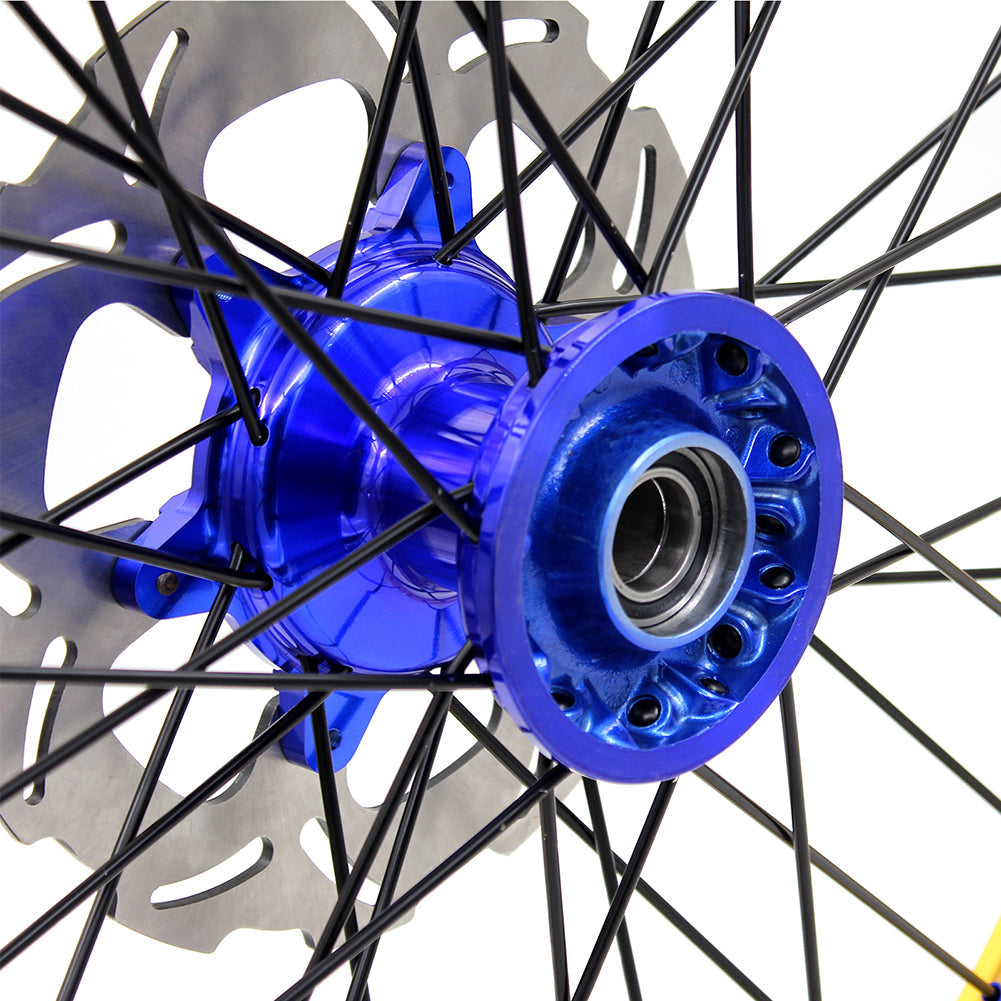 KKE 21"&19" Mx Dirtbike Cast Wheels For YAMAHA YZ125 YZ250 1999-2016 YZ250F YZ450F 2003-2015 Gold Rim Black Spokes With Disc KKE Racing