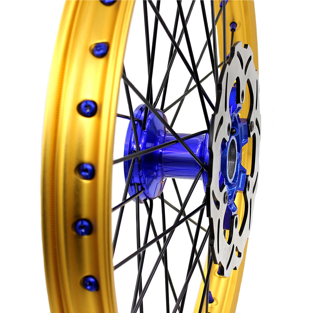 KKE 21"&19" Mx Dirtbike Cast Wheels For YAMAHA YZ125 YZ250 1999-2016 YZ250F YZ450F 2003-2015 Gold Rim Black Spokes With Disc KKE Racing