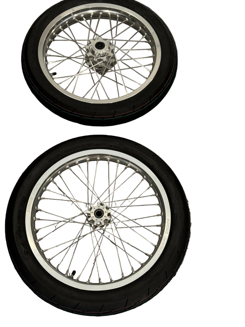 Surron Light Bee X / E-Ride Pro Supermoto Wheelset (Thick/Wide) - Chrome Silver / Gloss Black Forged Racing