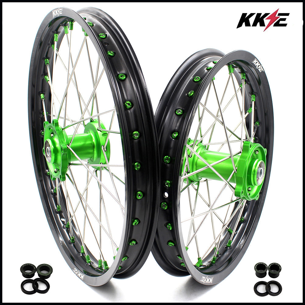 KKE 19" 16" For KAWASAKI KX85 KX80 KX100 KLX140/L Big Kid's Wheels Rim Green Hub KKE Racing