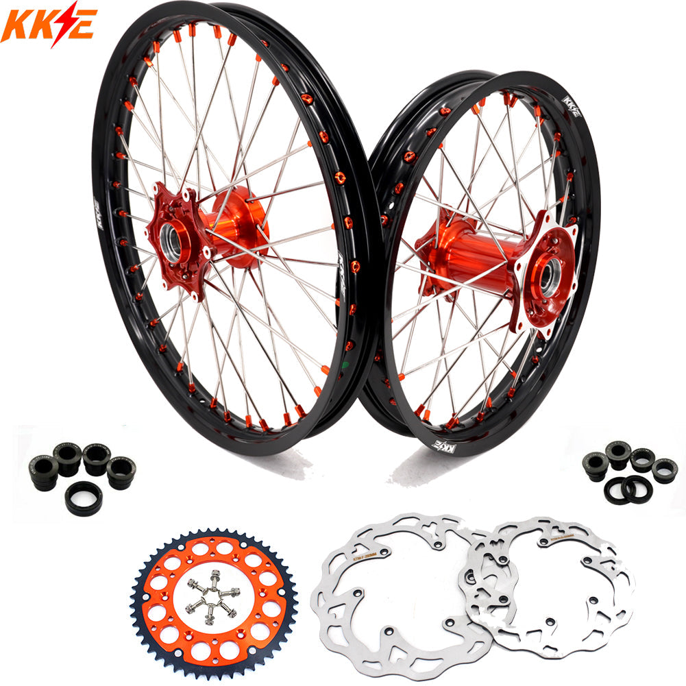 KKE 21" 18" Cast Enduro Wheels For KTM EXC EXC-F EXC-E 2003-2025 Orange Nipples KKE Racing