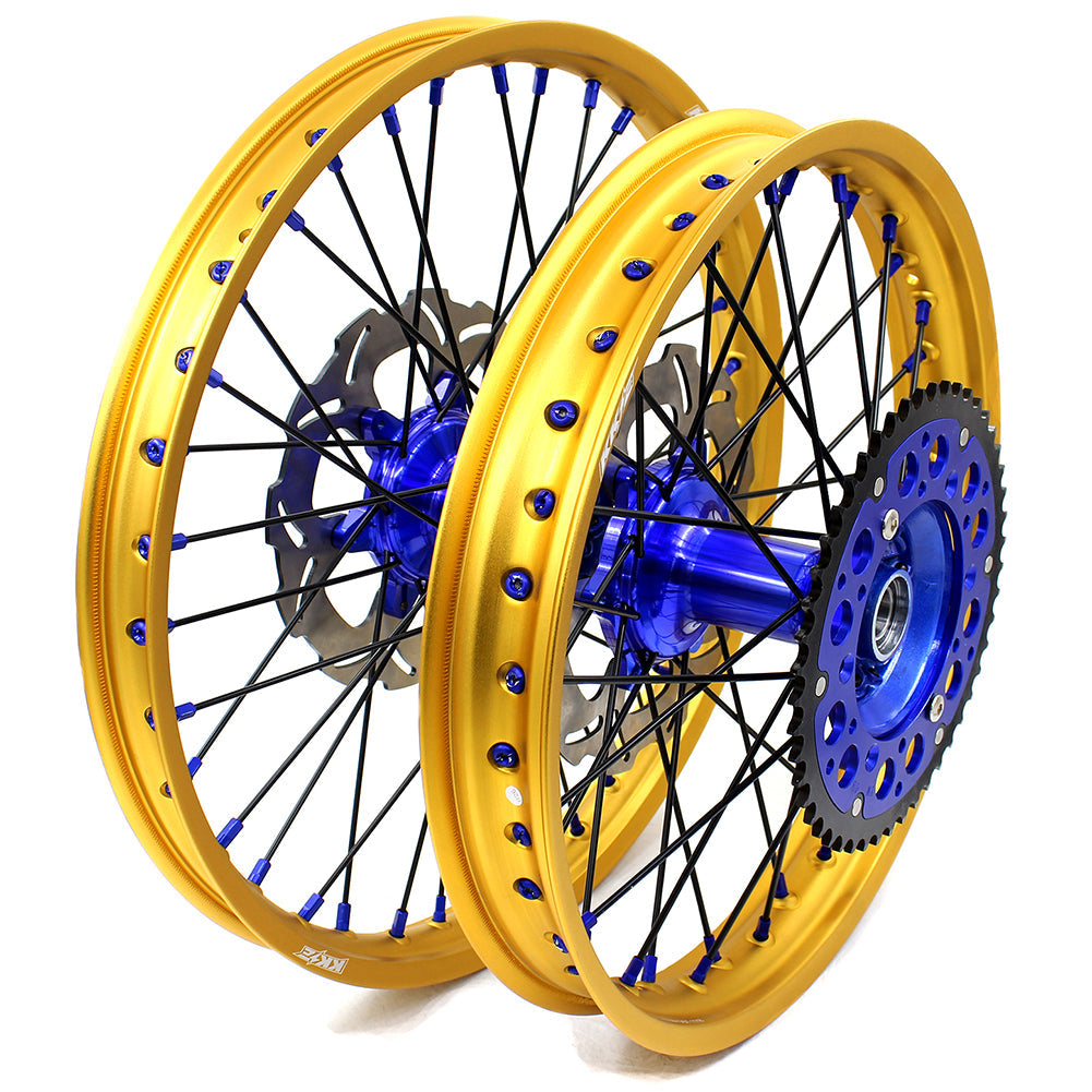 KKE 21"&19" Mx Dirtbike Cast Wheels For YAMAHA YZ125 YZ250 1999-2016 YZ250F YZ450F 2003-2015 Gold Rim Black Spokes With Disc KKE Racing