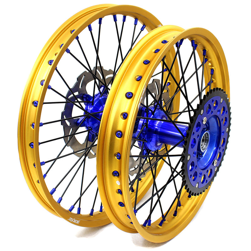 KKE 21"&19" Mx Dirtbike Cast Wheels For YAMAHA YZ125 YZ250 1999-2016 YZ250F YZ450F 2003-2015 Gold Rim Black Spokes With Disc KKE Racing