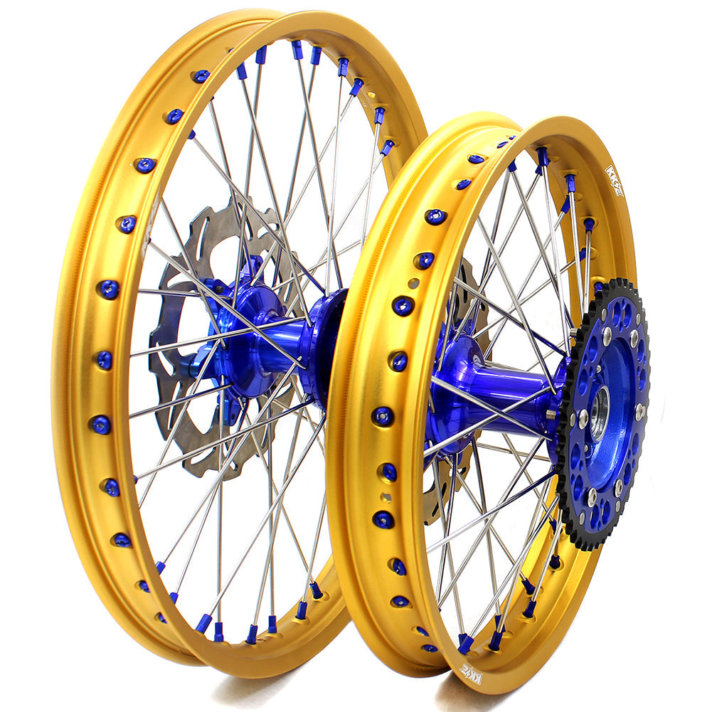 KKE 21"&18" Enduro Dirtbike Casting Wheels For YAMAHA YZ125 YZ250 1999-2016 YZ250F YZ450F 2003-2015 Gold Rim With Disc KKE Racing
