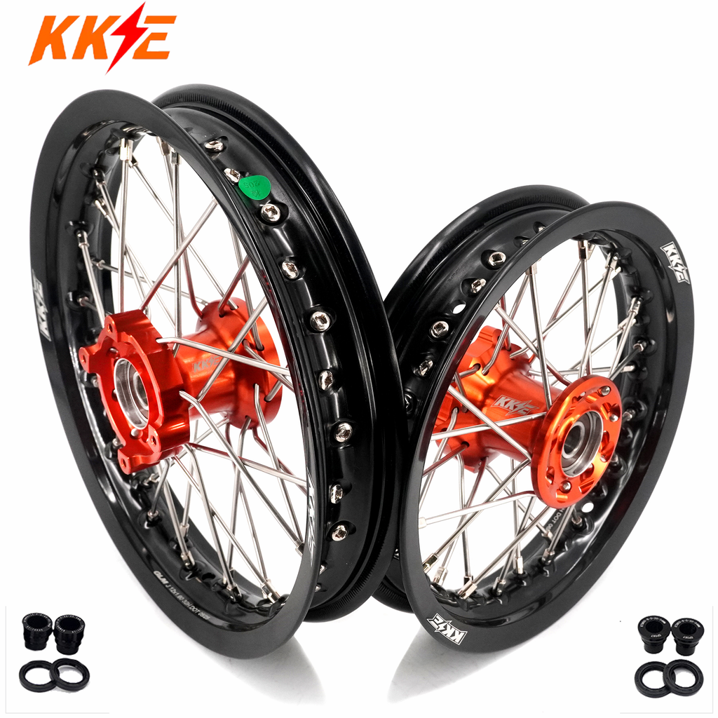 KKE 12/10 Small Kid's Wheels For KTM SX50 2024-2025 Mini Dirtbikes Orange Hub KKE Racing