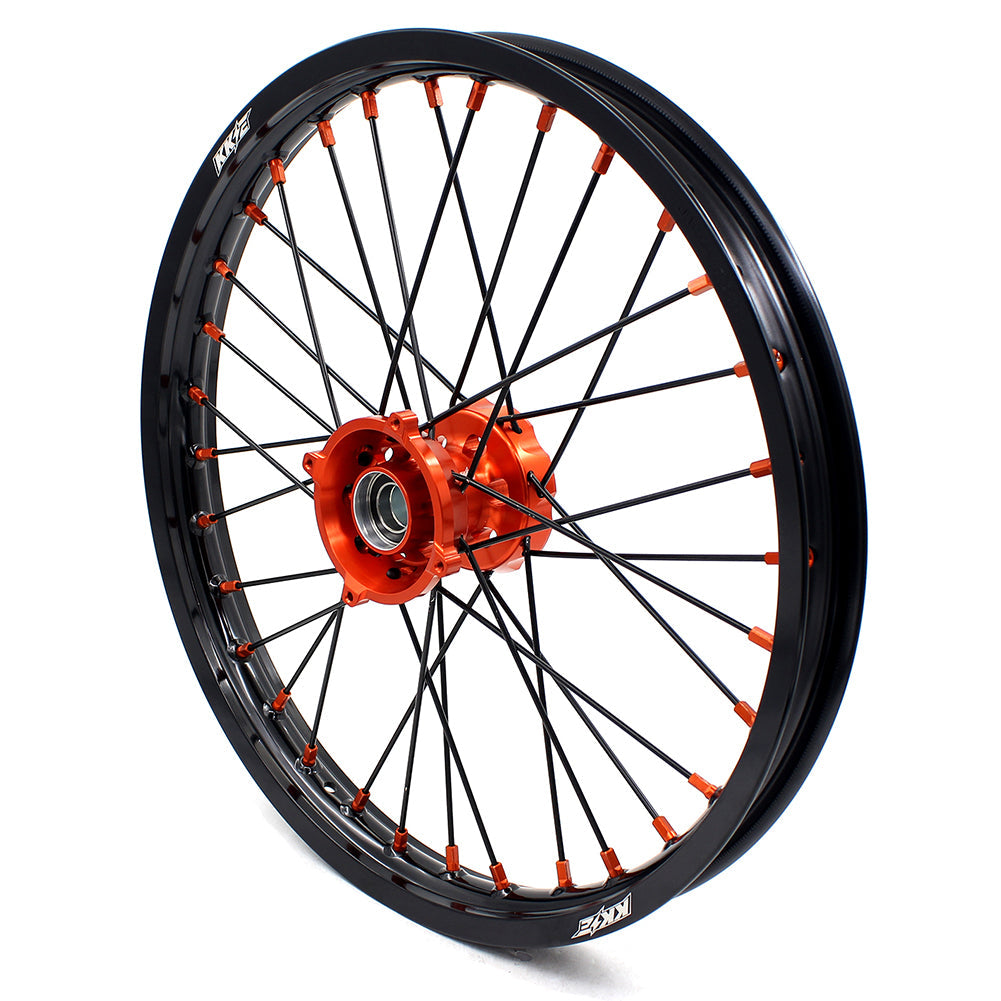 KKE 19"*1.6/16"*1.85 Big Kid's Wheels Rims Set For KTM SX85 2021 2022 2023 2024 Orange Nipples & Black Spokes KKE Racing