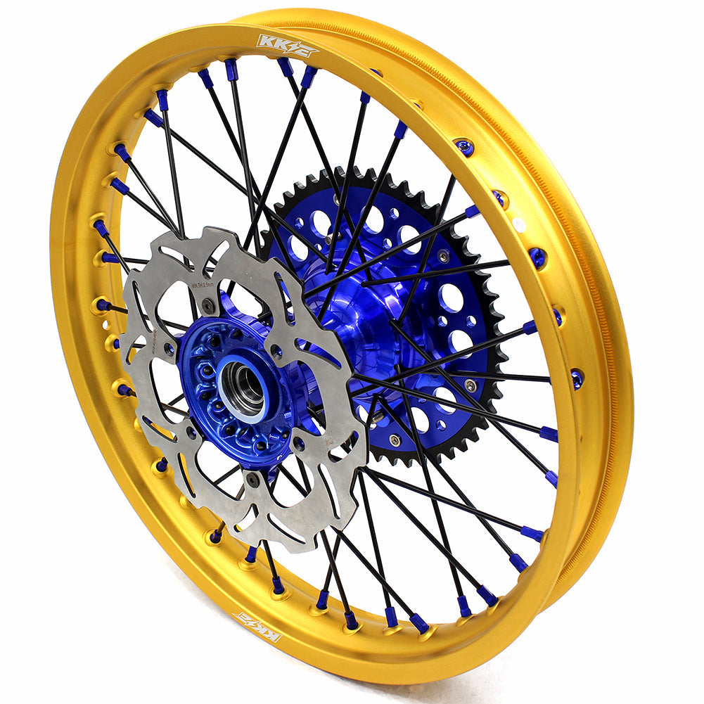 KKE 21"&19" Mx Dirtbike Cast Wheels For YAMAHA YZ125 YZ250 1999-2016 YZ250F YZ450F 2003-2015 Gold Rim Black Spokes With Disc KKE Racing