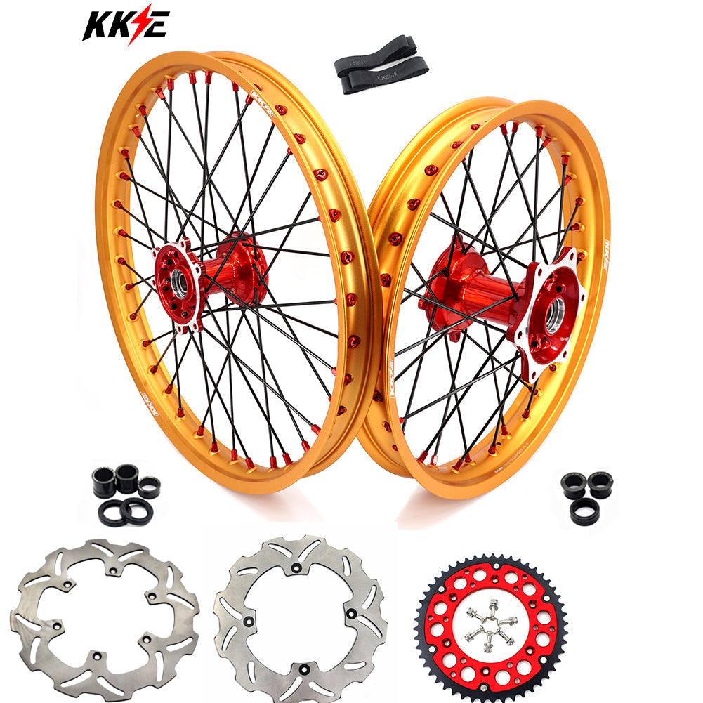 KKE 21" 19" Cast Red Hubs Billet With Gold Rim For HONDA CR125R 1998-2001 CR250R 1997-2001 KKE Racing