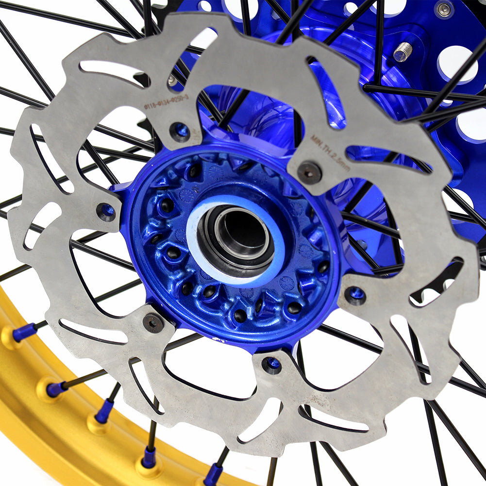 KKE 21"&19" Mx Dirtbike Cast Wheels For YAMAHA YZ125 YZ250 1999-2016 YZ250F YZ450F 2003-2015 Gold Rim Black Spokes With Disc KKE Racing