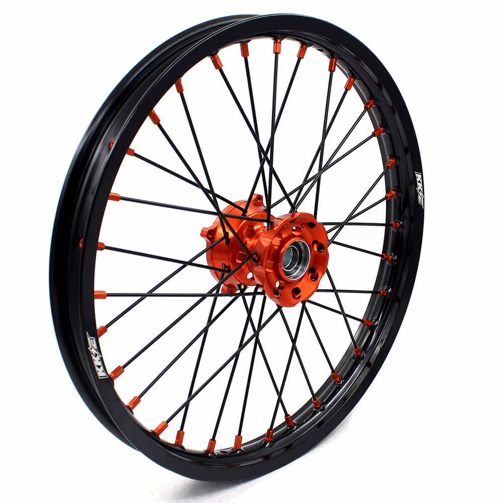 KKE 19"×1.6/16"×1.85 Spoke Kid's Big Wheels Rims Fit KTM SX 85 2003-2020 Orange Nipples & Black Spokes KKE Racing