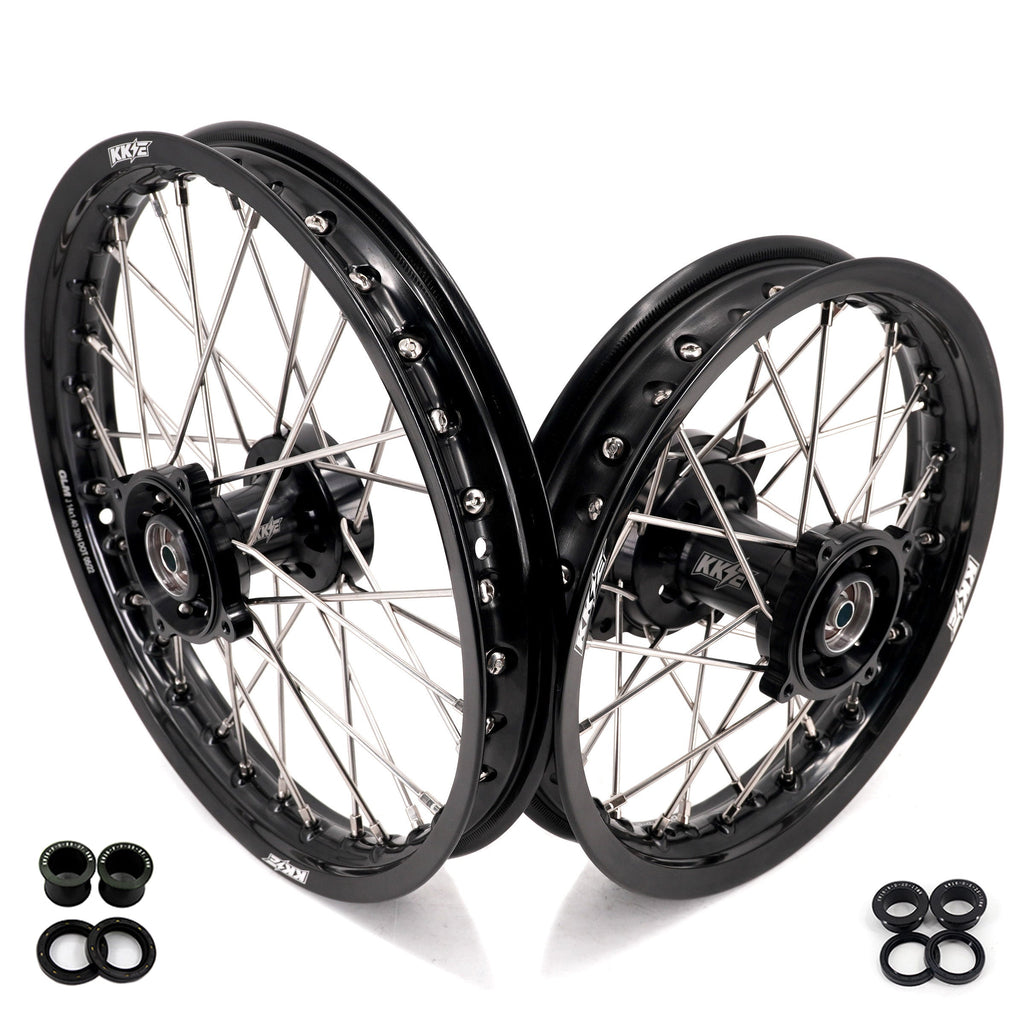 KKE 1.4*14 & 1.6*12 Spoked Kid's Wheels Rims Set for Kawasaki KX65 2000-2024 Black KKE Racing