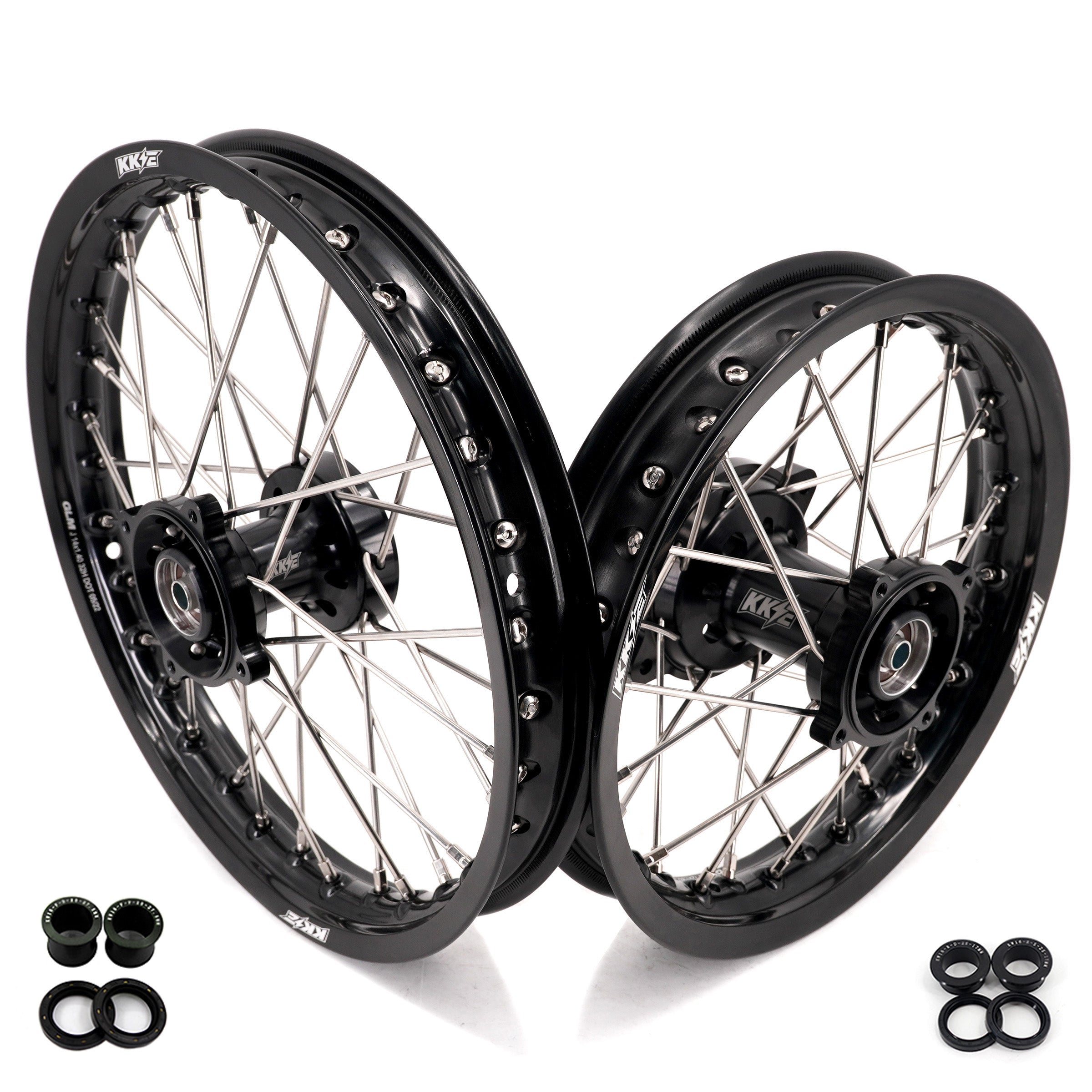 KKE 1.4*14 & 1.6*12 Spoked Kid's Wheels Rims Set for Kawasaki KX65 2000-2024 Black KKE Racing
