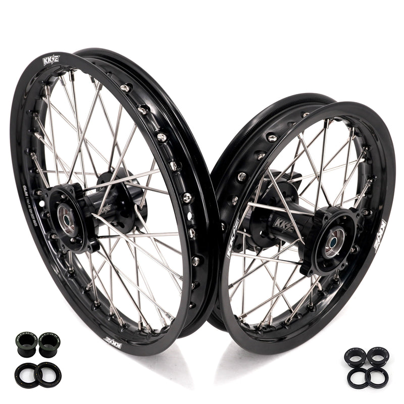 KKE 1.4*14 & 1.6*12 Spoked Kid's Wheels Rims Set for Kawasaki KX65 2000-2024 Black KKE Racing