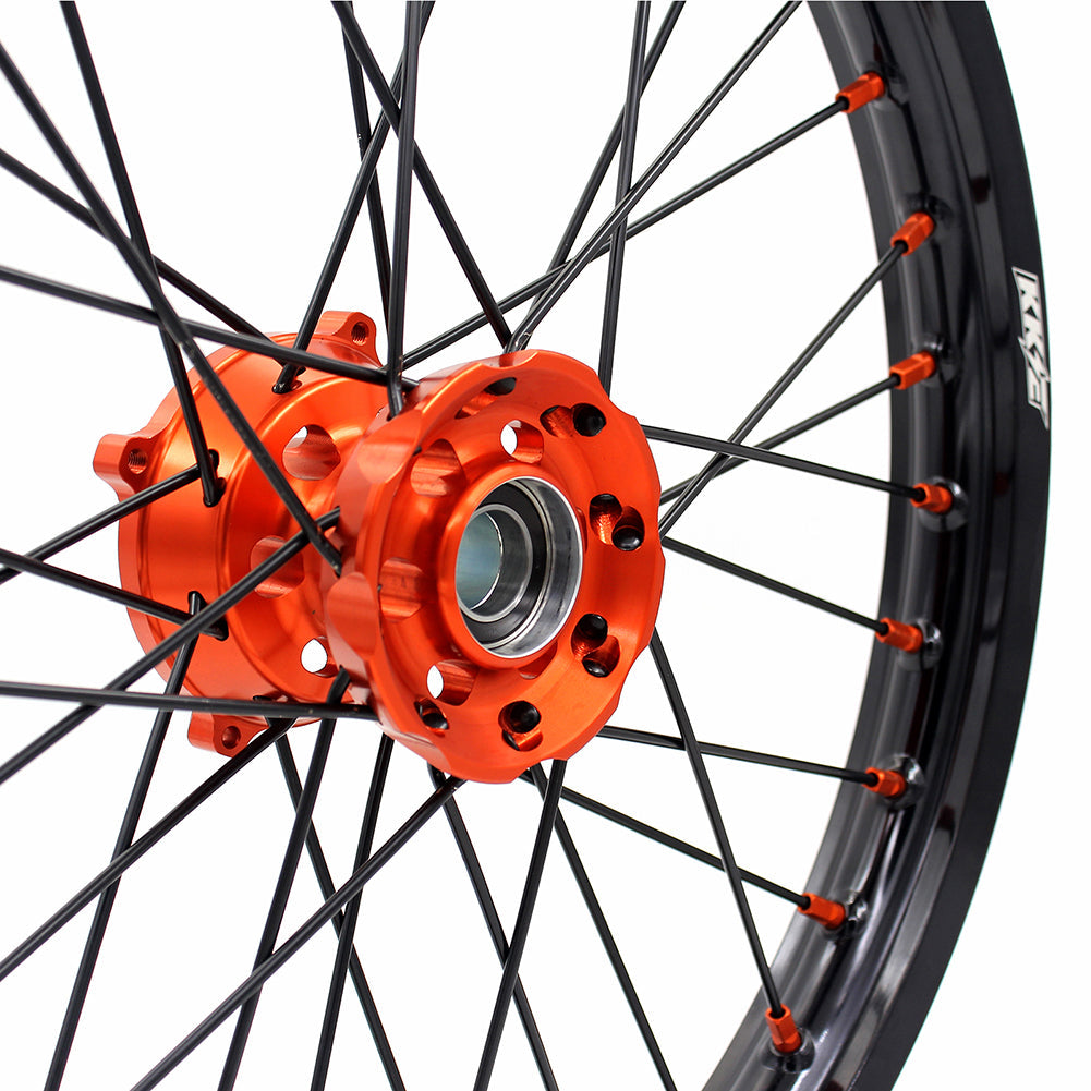 KKE 19"*1.6/16"*1.85 Big Kid's Wheels Rims Set For KTM SX85 2021 2022 2023 2024 Orange Nipples & Black Spokes KKE Racing
