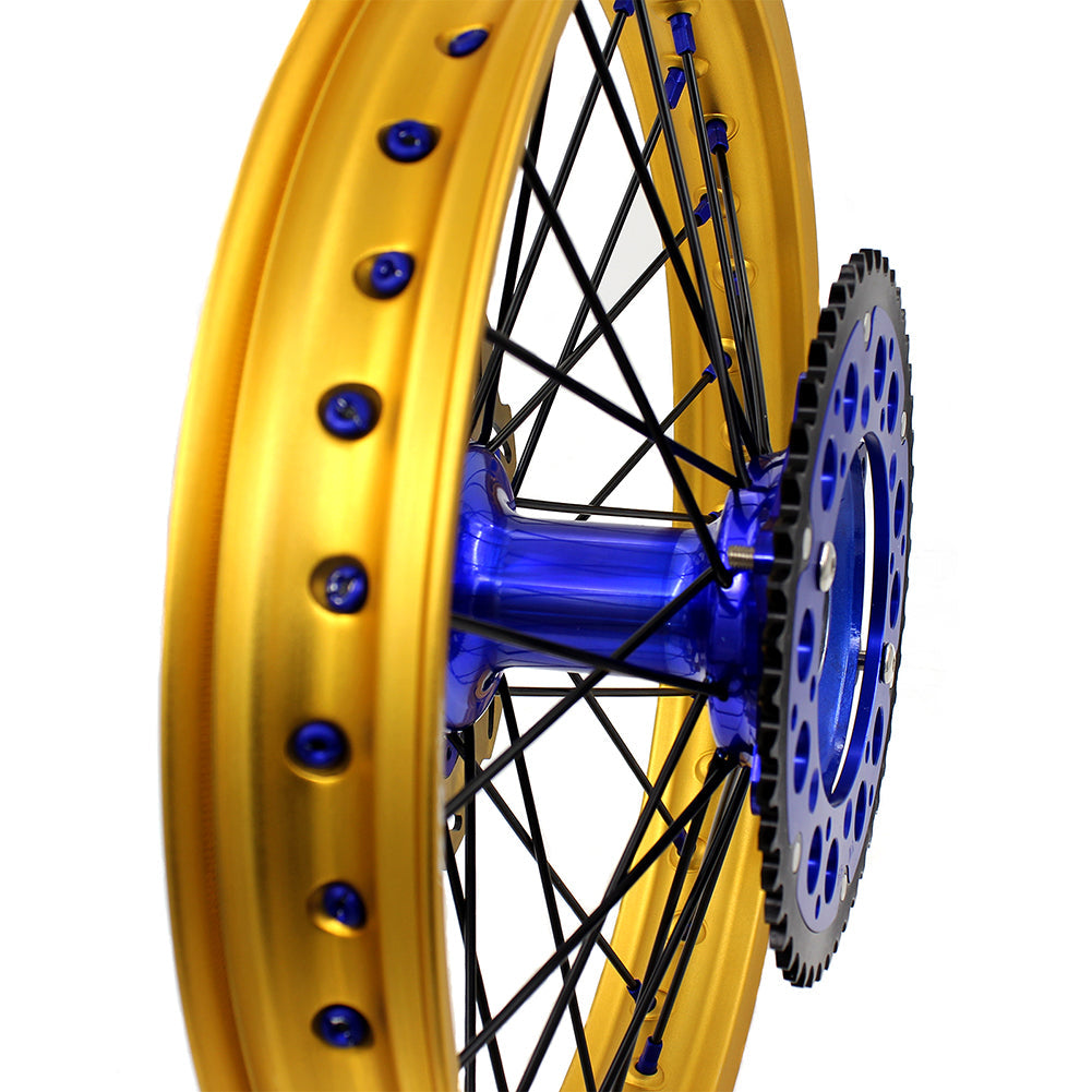 KKE 21"&19" Mx Dirtbike Cast Wheels For YAMAHA YZ125 YZ250 1999-2016 YZ250F YZ450F 2003-2015 Gold Rim Black Spokes With Disc KKE Racing