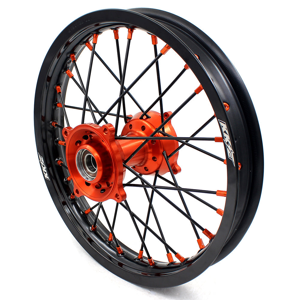KKE 19"*1.6/16"*1.85 Big Kid's Wheels Rims Set For KTM SX85 2021 2022 2023 2024 Orange Nipples & Black Spokes KKE Racing
