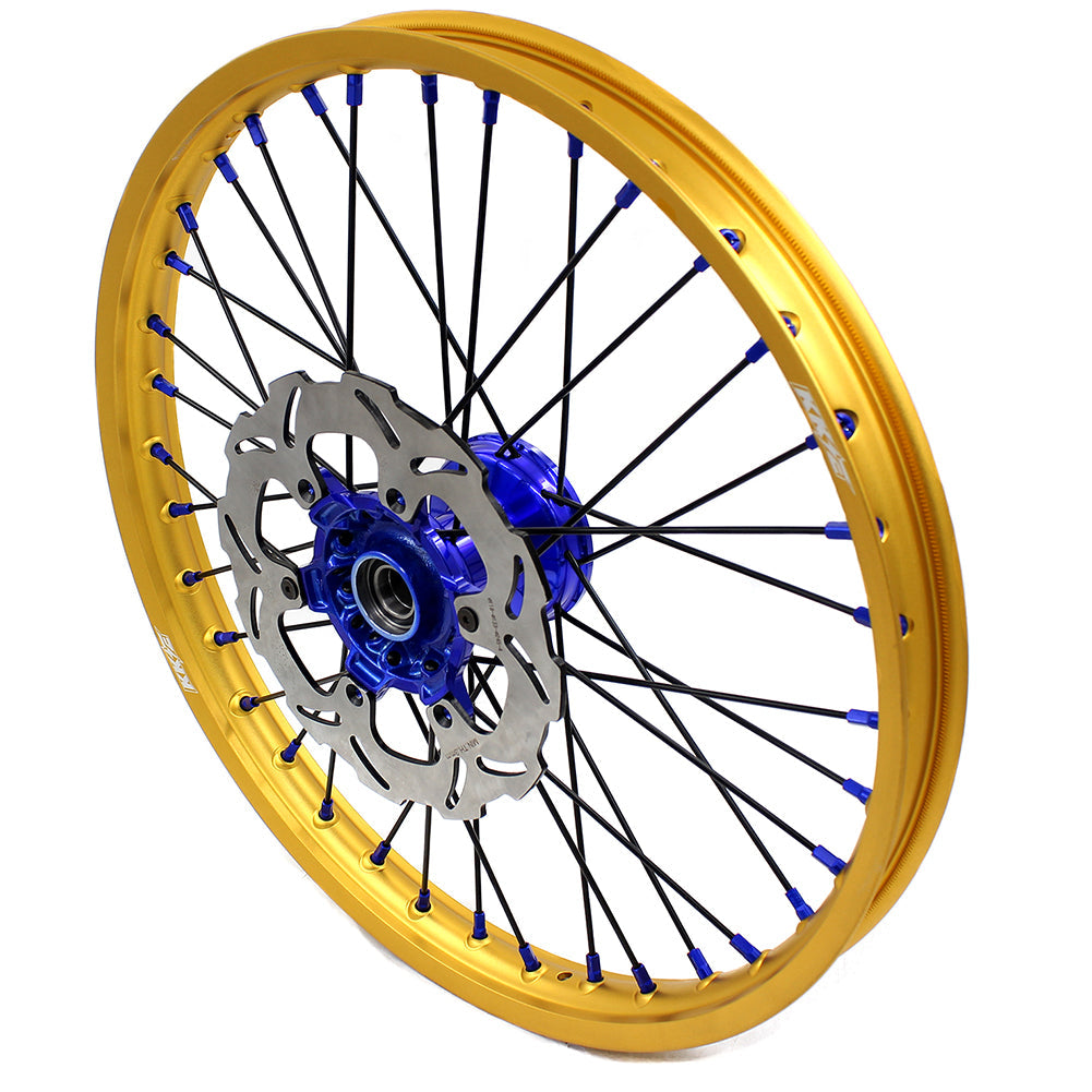 KKE 21"&19" Mx Dirtbike Cast Wheels For YAMAHA YZ125 YZ250 1999-2016 YZ250F YZ450F 2003-2015 Gold Rim Black Spokes With Disc KKE Racing