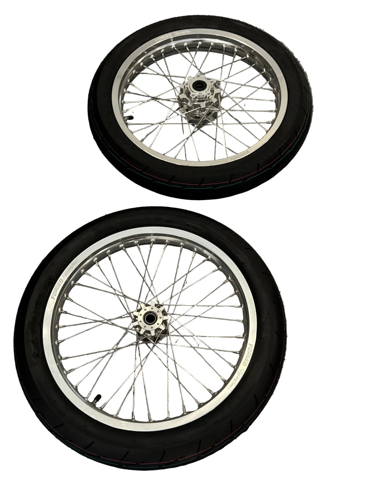Surron Light Bee X / E-Ride Pro Supermoto Wheelset (Thick/Wide) - Chrome Silver / Gloss Black Forged Racing