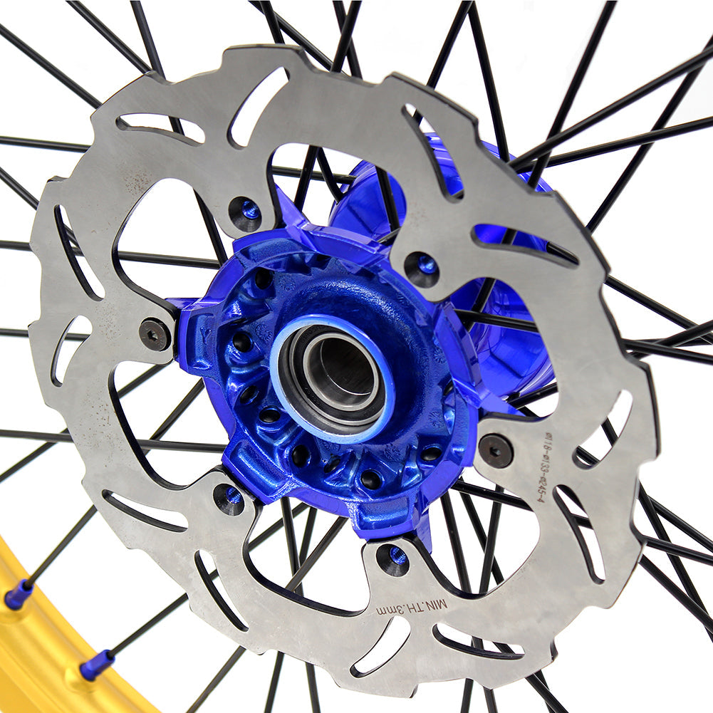 KKE 21"&19" Mx Dirtbike Cast Wheels For YAMAHA YZ125 YZ250 1999-2016 YZ250F YZ450F 2003-2015 Gold Rim Black Spokes With Disc KKE Racing