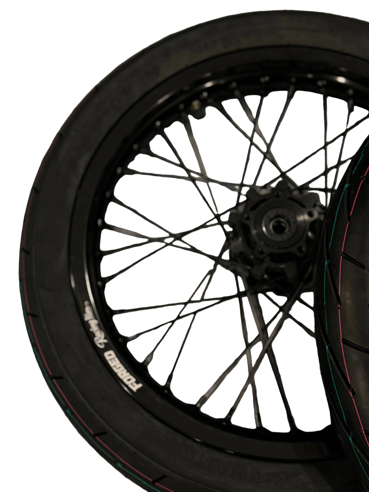 Surron Light Bee X / E-Ride Pro Supermoto Wheelset (Thick/Wide) - Chrome Silver / Gloss Black Forged Racing
