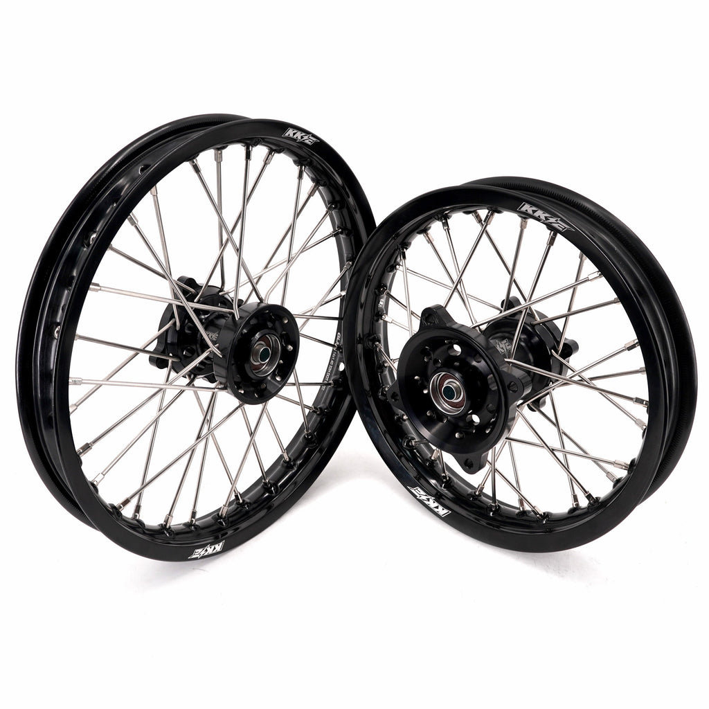 KKE 1.4*14 & 1.6*12 Spoked Kid's Wheels Rims Set for Kawasaki KX65 2000-2024 Black KKE Racing