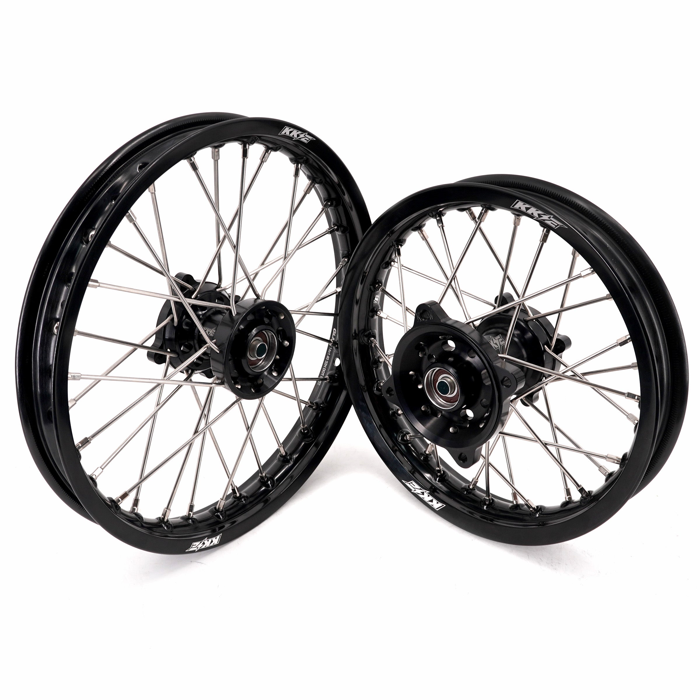 KKE 1.4*14 & 1.6*12 Spoked Kid's Wheels Rims Set for Kawasaki KX65 2000-2024 Black KKE Racing