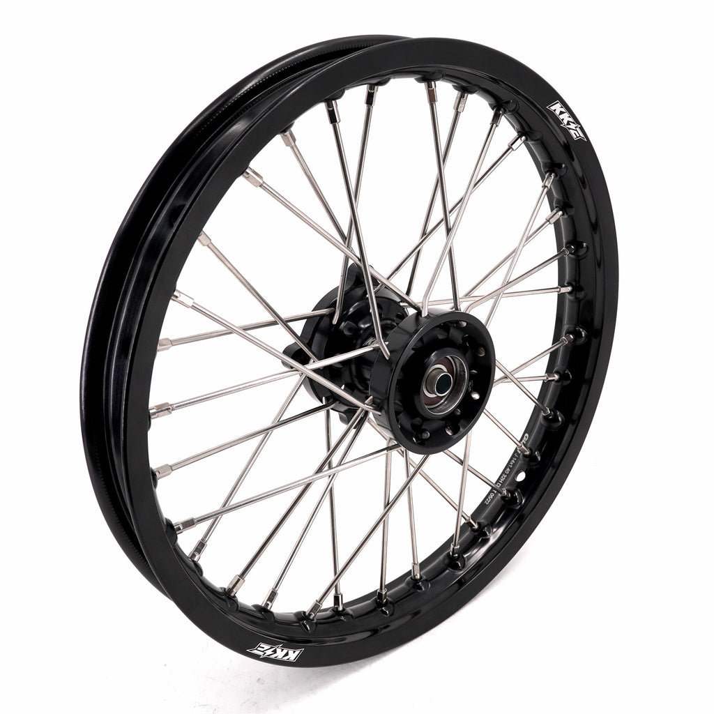 KKE 1.4*14 & 1.6*12 Spoked Kid's Wheels Rims Set for Kawasaki KX65 2000-2024 Black KKE Racing