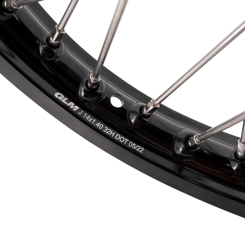 KKE 1.4*14 & 1.6*12 Spoked Kid's Wheels Rims Set for Kawasaki KX65 2000-2024 Black KKE Racing