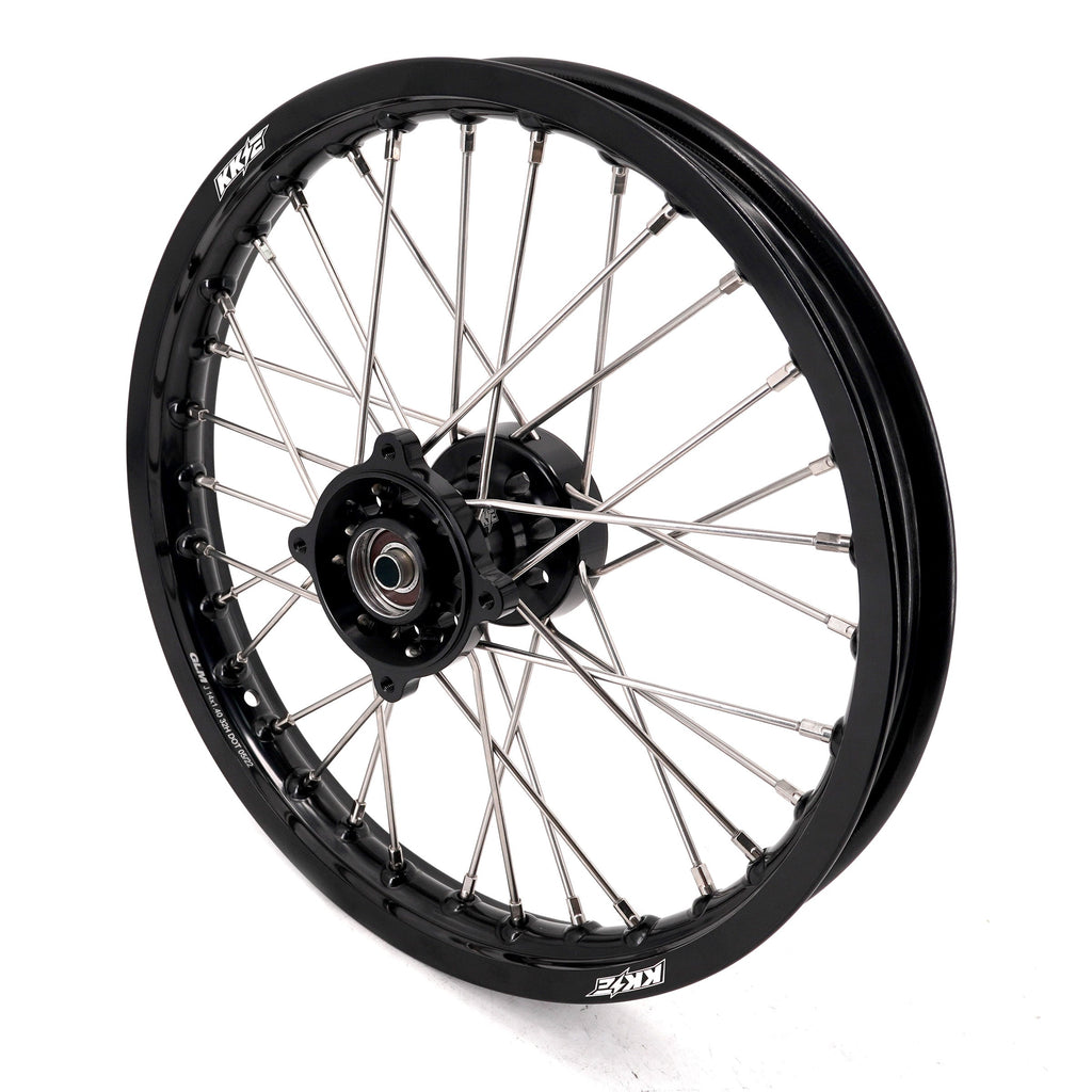 KKE 1.4*14 & 1.6*12 Spoked Kid's Wheels Rims Set for Kawasaki KX65 2000-2024 Black KKE Racing