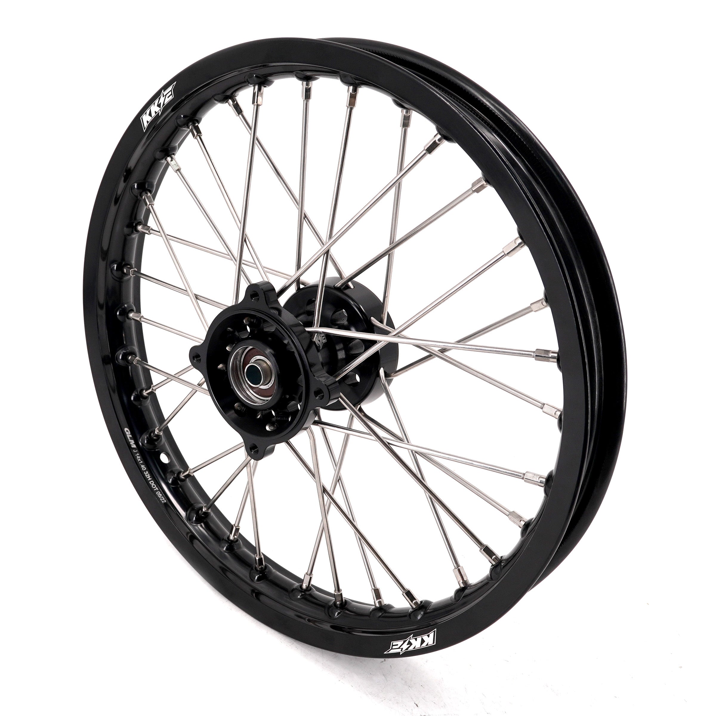 KKE 1.4*14 & 1.6*12 Spoked Kid's Wheels Rims Set for Kawasaki KX65 2000-2024 Black KKE Racing