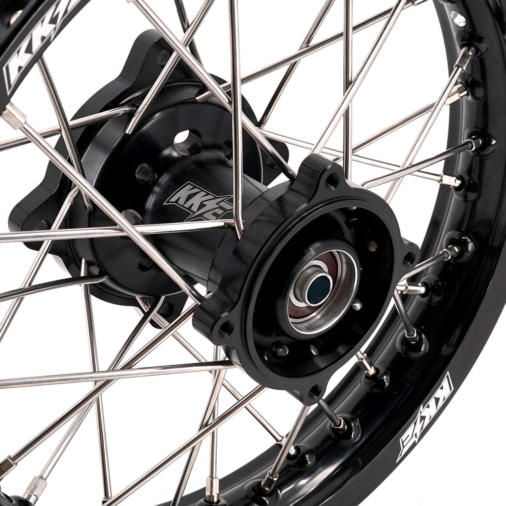 KKE 1.4*14 & 1.6*12 Spoked Kid's Wheels Rims Set for Kawasaki KX65 2000-2024 Black KKE Racing