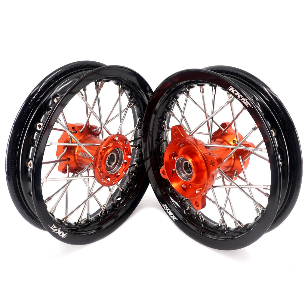 KKE 10/10 Small Kid's Wheels For KTM SX50 2014-2023 Mini Dirtbikes Orange Hub KKE Racing