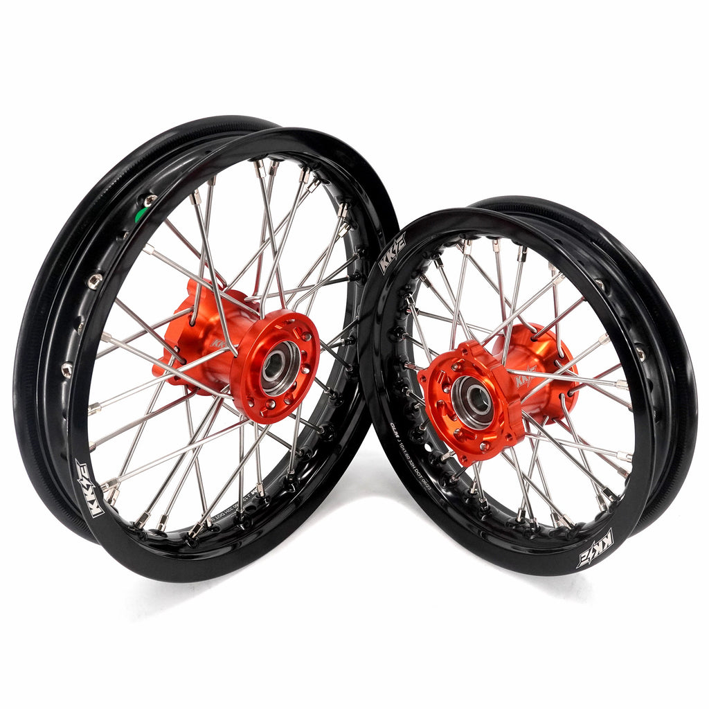 KKE 12/10 Small Kid's Wheels For KTM SX50 2024-2025 Mini Dirtbikes Orange Hub KKE Racing