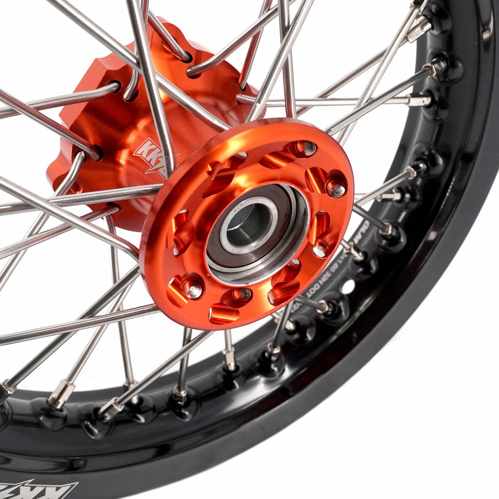 KKE 12/10 Small Kid's Wheels For KTM SX50 2024-2025 Mini Dirtbikes Orange Hub KKE Racing