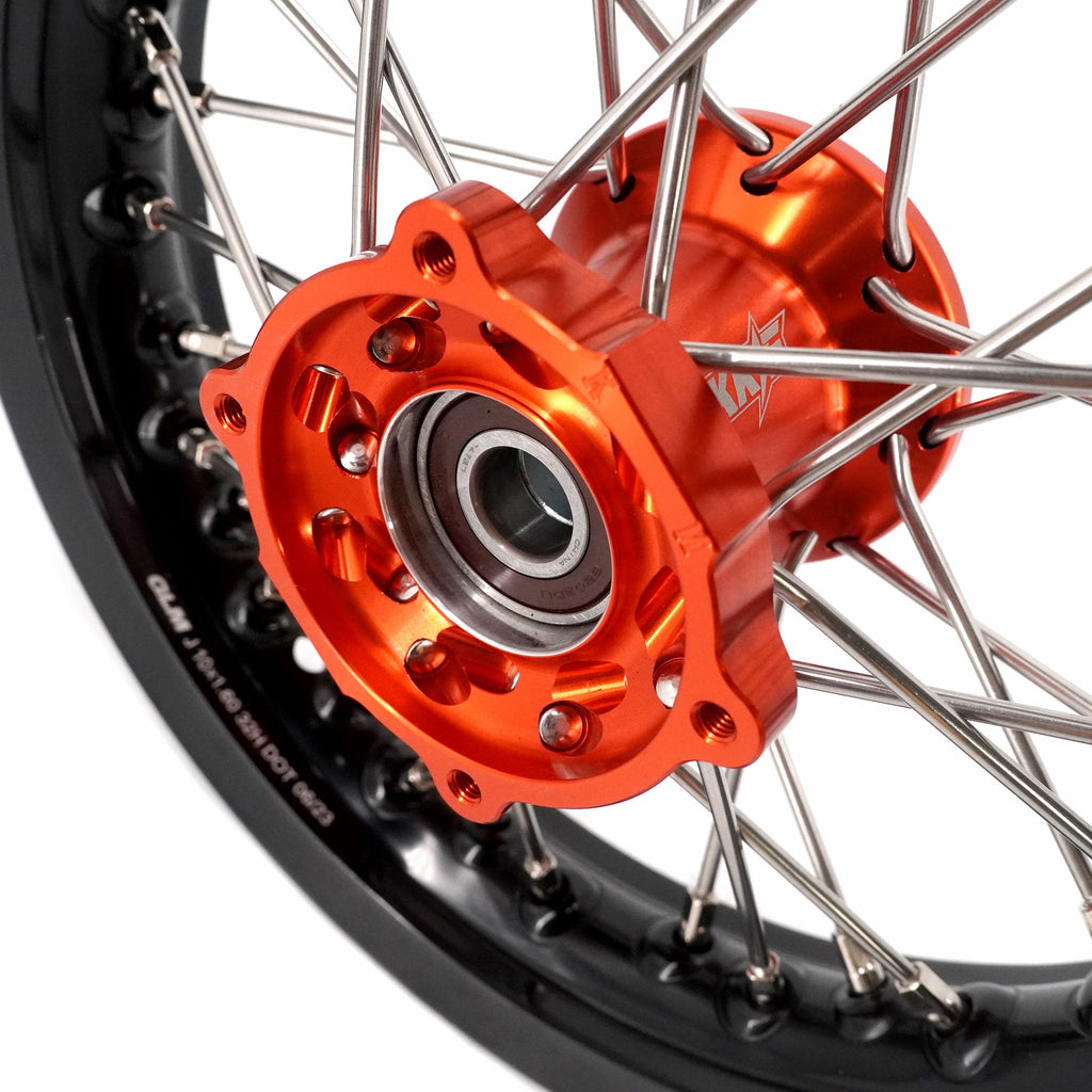 KKE 12/10 Small Kid's Wheels For KTM SX50 2024-2025 Mini Dirtbikes Orange Hub KKE Racing