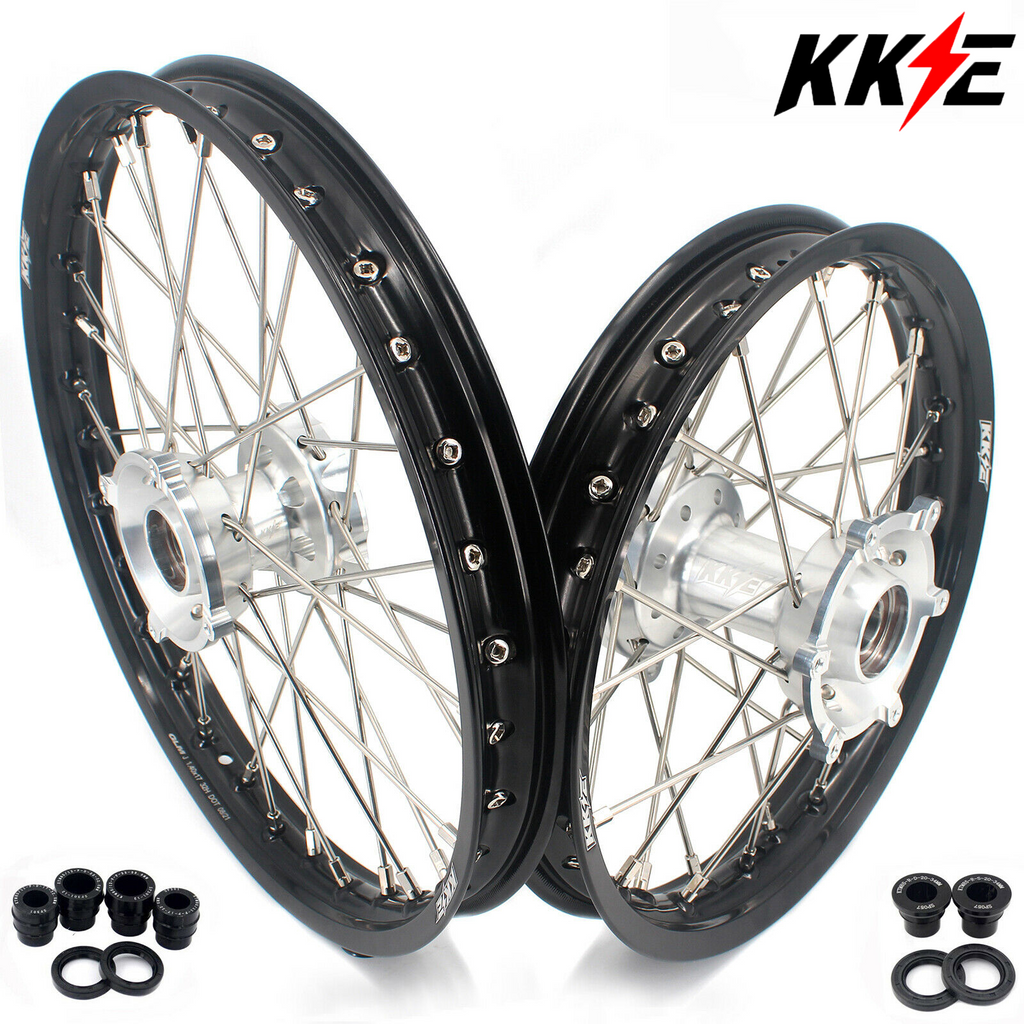 KKE 17"*1.4/14"*1.6 Kids Small Spoked Wheels GLM Rims For KTM SX85 2021-2024 Silver Hub KKE Racing
