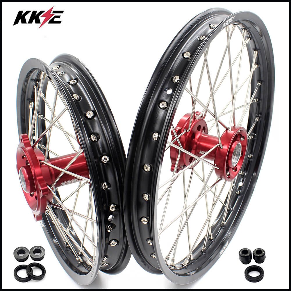 KKE 17 & 14 Kids Wheels for Honda CR80R CR80RB 1993-2002 CR85R CR85RB 2003-2008 Red Hub KKE Racing