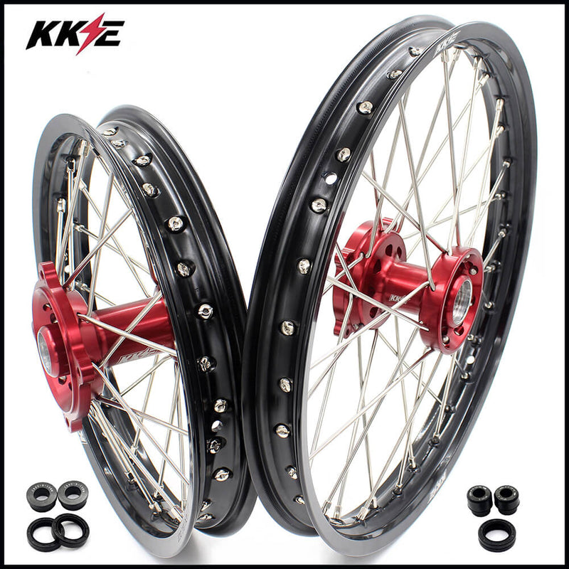 KKE 17 & 14 Kids Wheels for Honda CR80R CR80RB 1993-2002 CR85R CR85RB 2003-2008 Red Hub KKE Racing