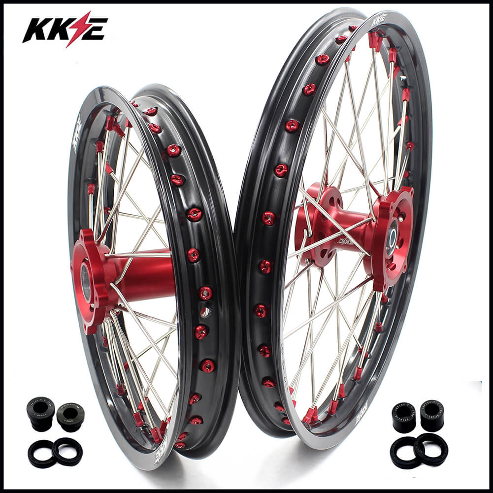 KKE 17 & 14 Kids Wheels Rims For HONDA CRF150R CRF150RB 2007-2025 Red Alloy Nipple KKE Racing