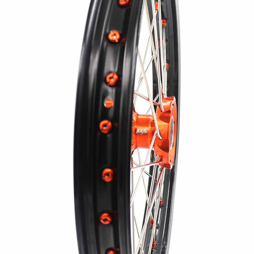 KKE 19in. 16in. Kid's Big Wheels Spoked Rims Fit KTM SX 85 2003-2020 Orange Nipples KKE Racing