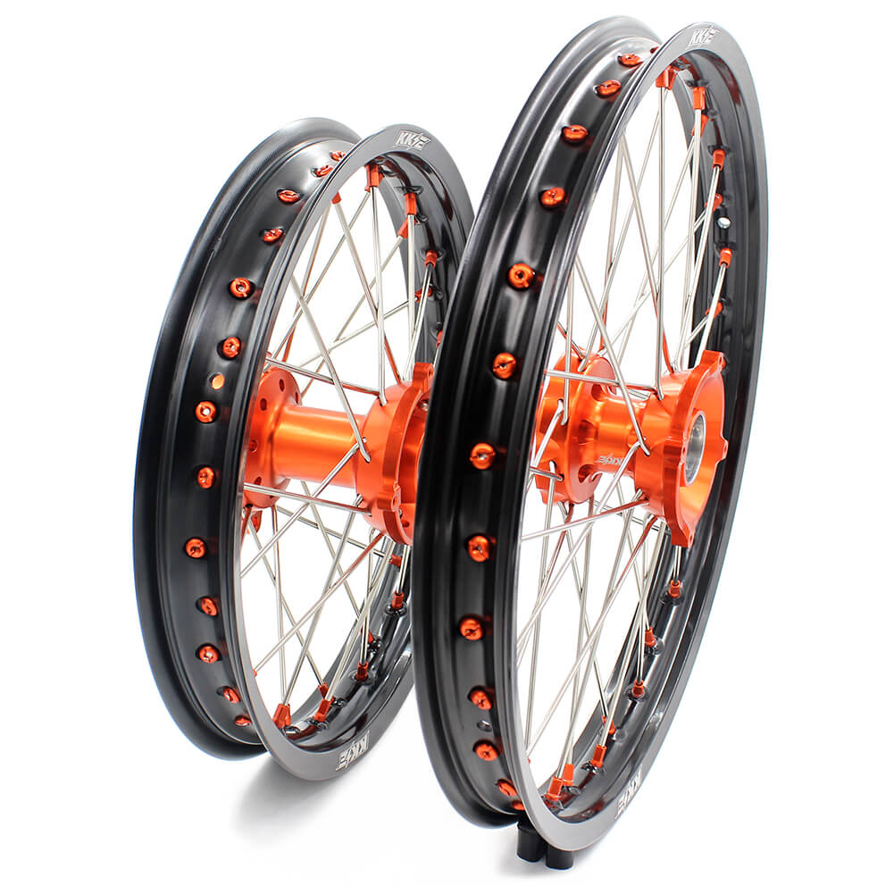 KKE 19in. 16in. Kid's Big Wheels Spoked Rims Fit KTM SX 85 2003-2020 Orange Nipples KKE Racing