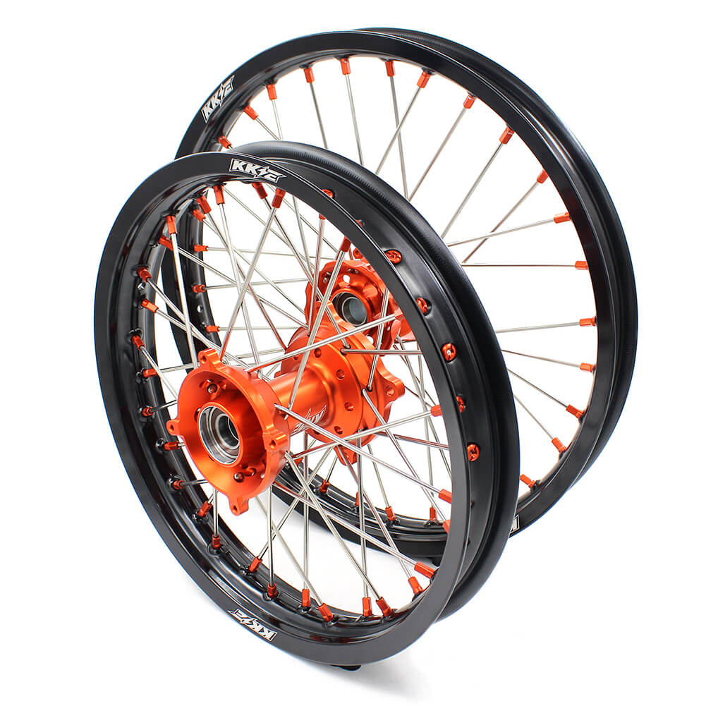 KKE 19in. 16in. Kid's Big Wheels Spoked Rims Fit KTM SX 85 2003-2020 Orange Nipples KKE Racing