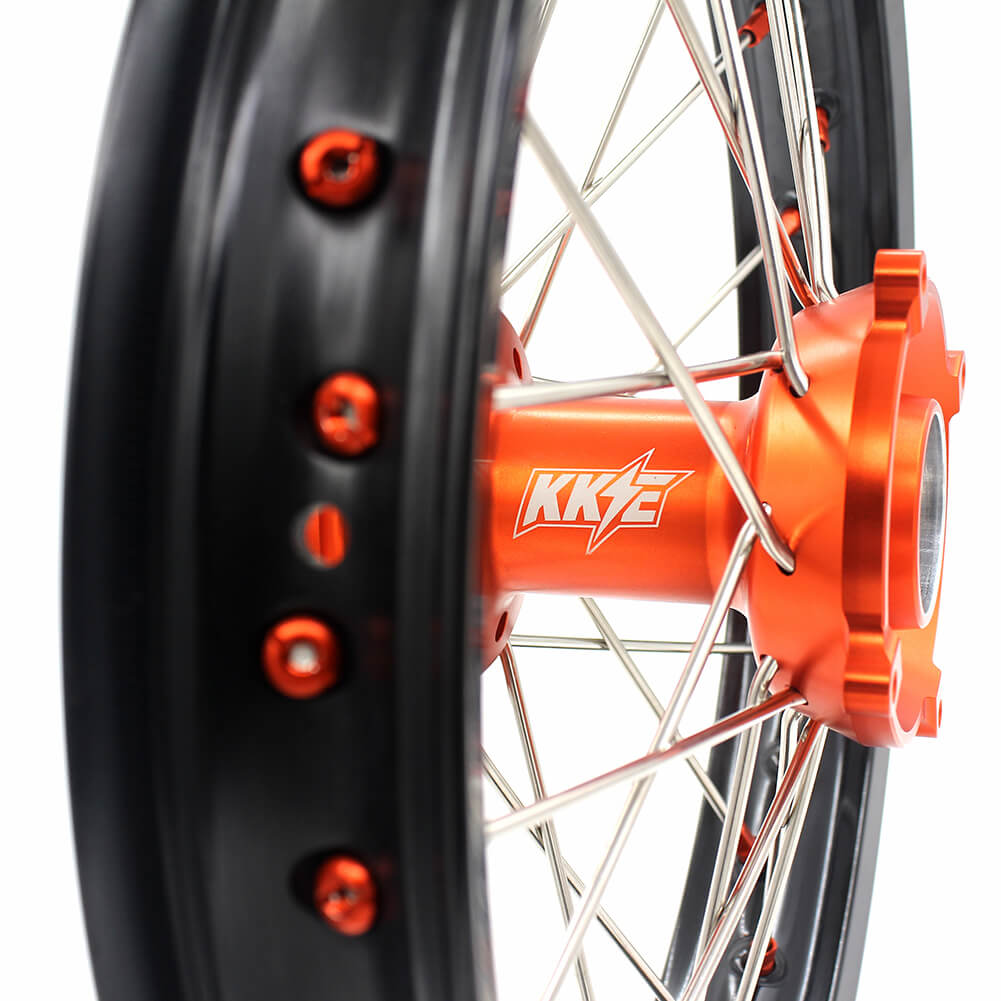 KKE 19in. 16in. Kid's Big Wheels Spoked Rims Fit KTM SX 85 2003-2020 Orange Nipples KKE Racing