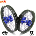 KKE 14/12 Small Kid's Wheel Set For KTM SX65 2002-2024 Blue Hub & Black Rim KKE Racing