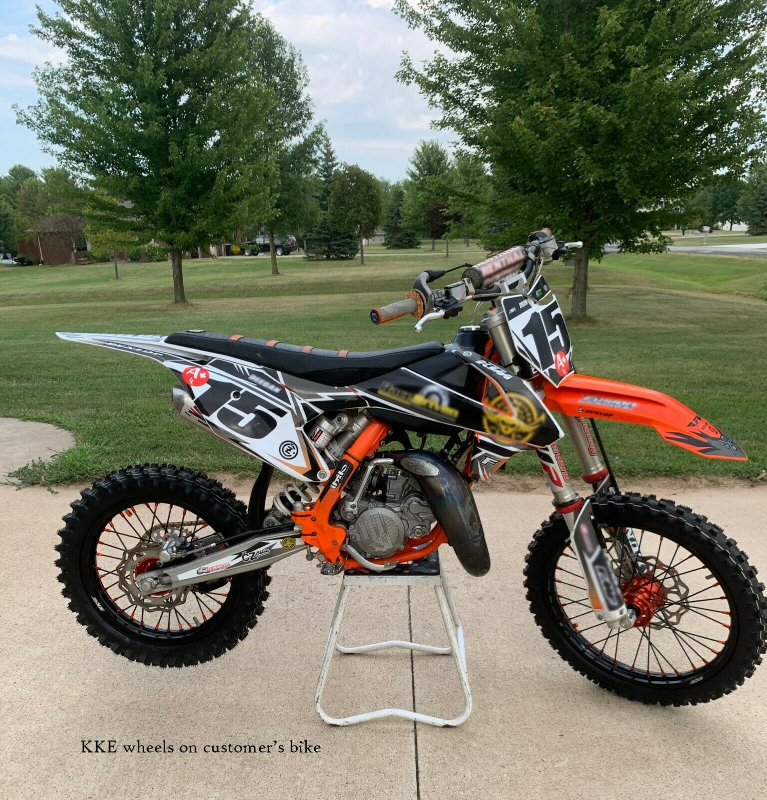 KKE 19"×1.6/16"×1.85 Spoke Kid's Big Wheels Rims Fit KTM SX 85 2003-2020 Orange Nipples & Black Spokes KKE Racing