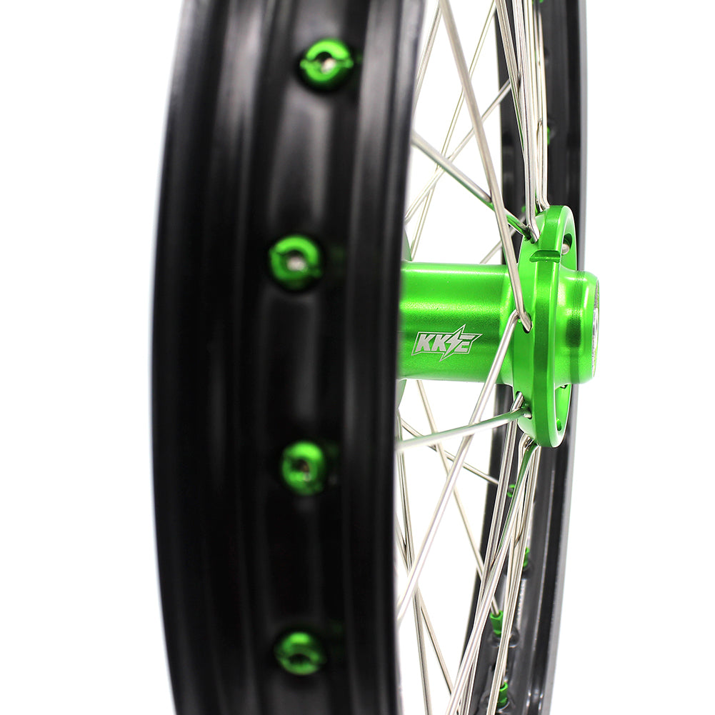 KKE 19" 16" For KAWASAKI KX85 KX80 KX100 KLX140/L Big Kid's Wheels Rim Green Hub KKE Racing